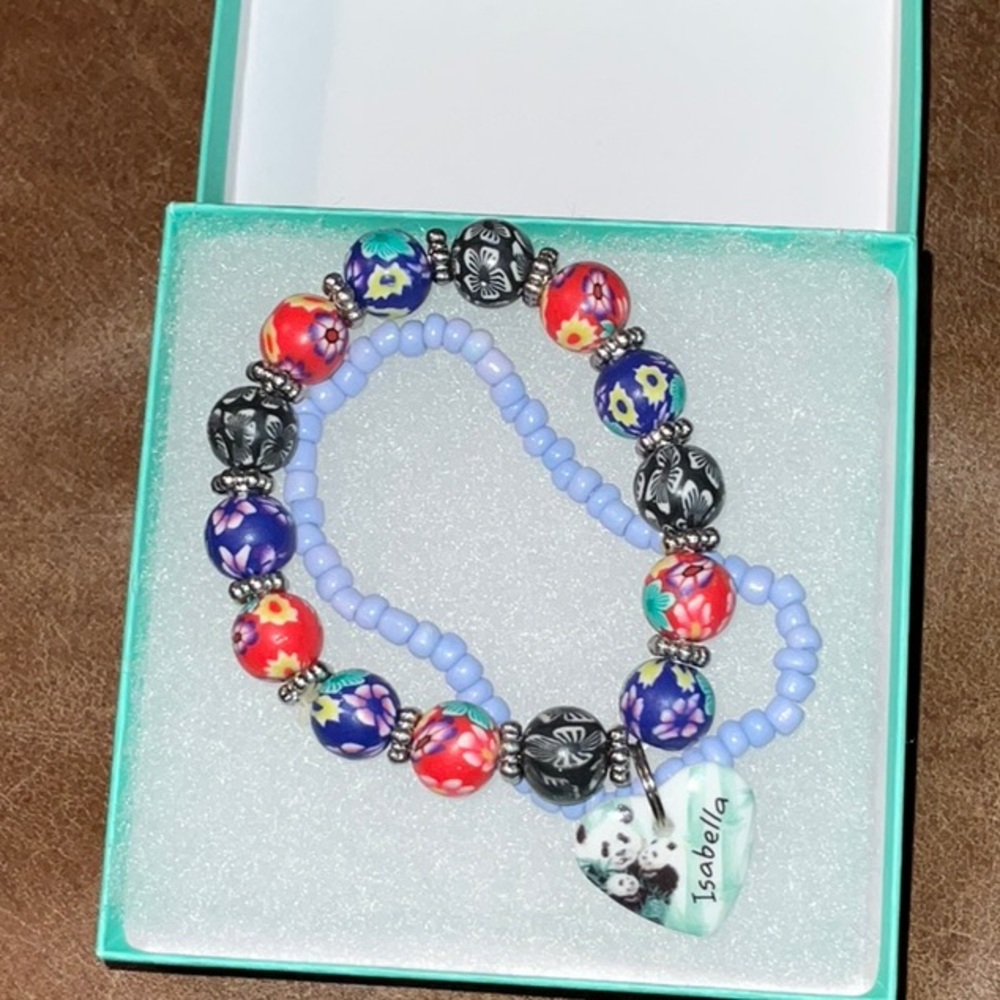 Isabella Colorful Beads & Panda  Charm Fashion Stretch Bracelet Contemporary